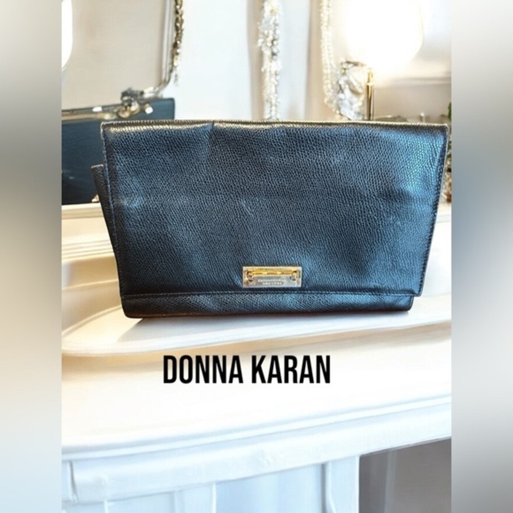 Black pebbled leather Donna Karan clutch/wallet